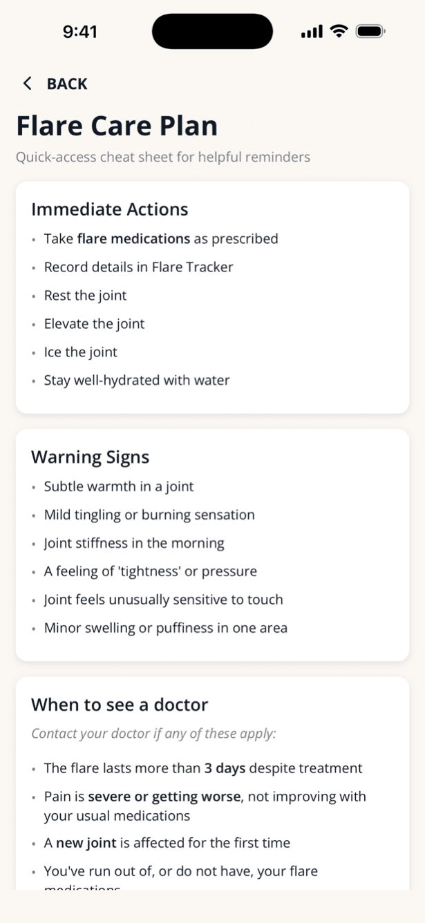 Flarebreak Flare Care Plan with steps for caring for a flare.